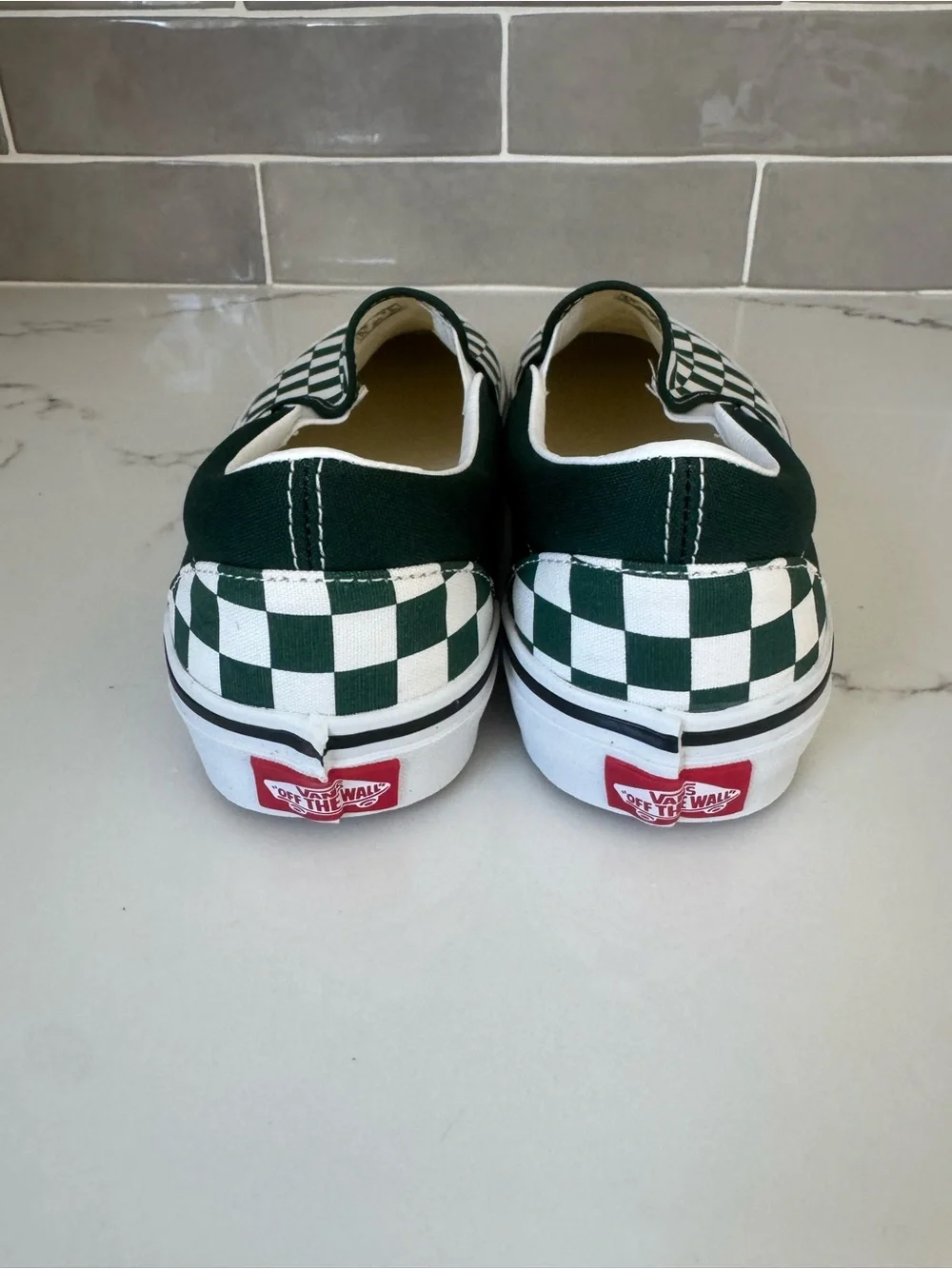 Brand New Vans Classic Slip-On Checkerboard Sneakers - Green & White M 8 W 9.5